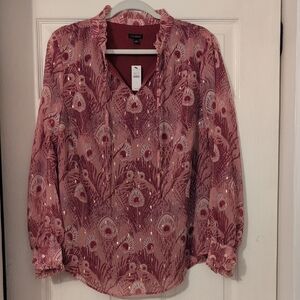 Talbots Red and Pink Patterned Blouse
